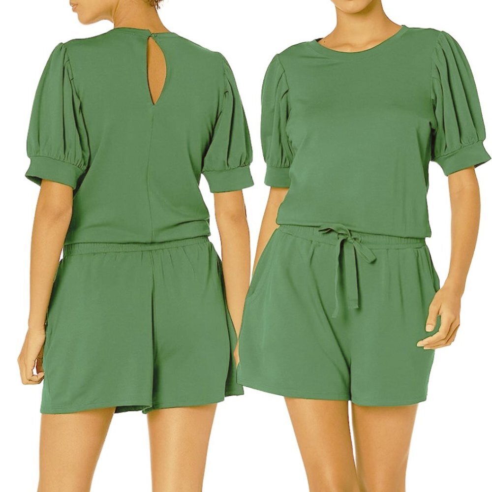 DAILY RITUAL Army Green Puff Sleeve Terry Romper S NWT